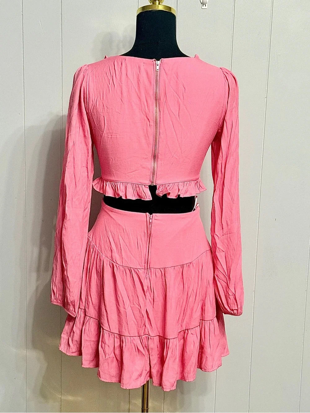 NWOT  Pink Ruffle Cutout Mini Dress - Picture 2 of 9